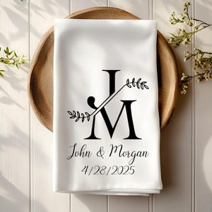 Personalized Tea Towel Gift for Newlyweds, New Couple Gift, Custom Last Name Kitchen Towel, Anniversary Gift, Wedding Gift, Housewarming
