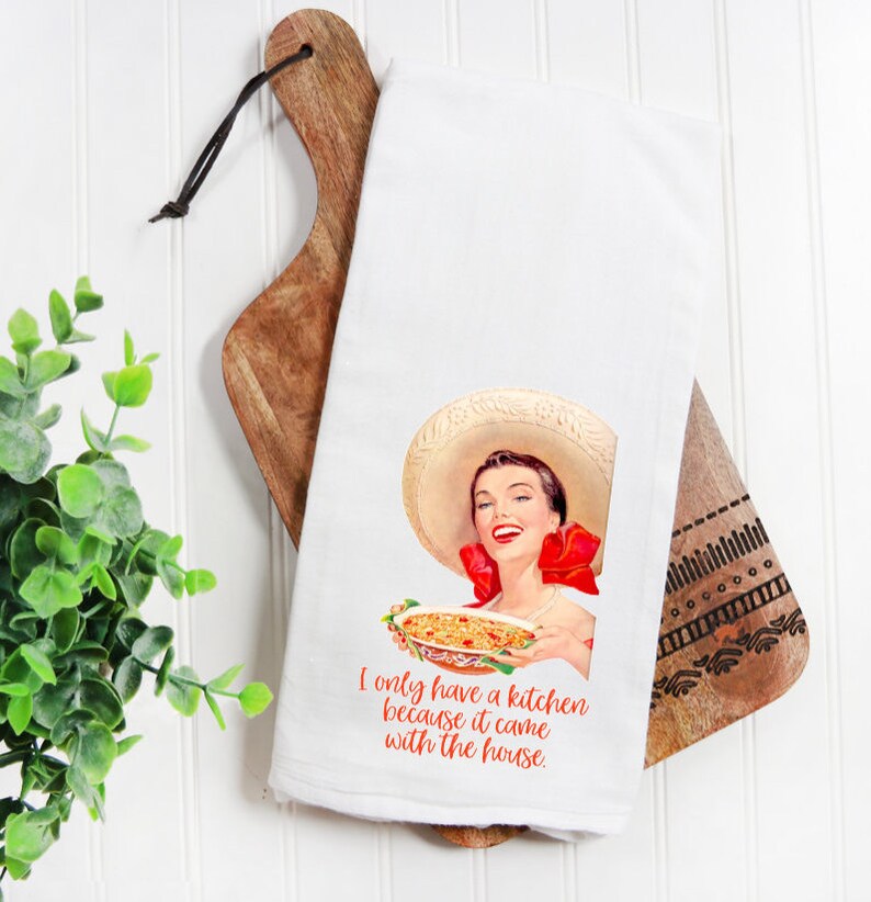 Retro Housewife Kitchen Towel Set Funny Tea Towels Pinup Etsy
