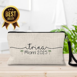 Personalisierte Strand Reise Make-up Tasche - Mädchen Wochenende Kosmetiktasche - Benutzerdefinierte Name Reisetasche - Bachelorette Geschenk - Urlaub Kulturtasche
