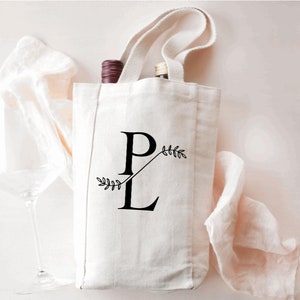 Personalized Wine Bottle tote, Double and Single, Wedding Gift, Wine Lover Gift, Custom Bottle Carrier Tote, Canvas Tote Bag with Divider