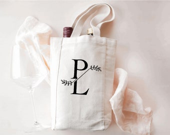 Personalized Wine Bottle tote, Double and Single, Wedding Gift, Wine Lover Gift, Custom Bottle Carrier Tote, Canvas Tote Bag with Divider