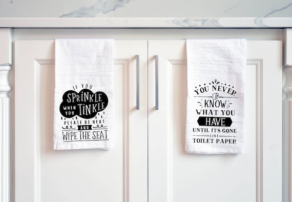 Funny Bathroom Hand Towel Gift Set, New Home Owner Gift, Funny Bathroom Hand  Towel Set of Two, Bathroom Tea Towels, Cotton Tea Towels 