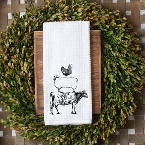 Asciugamano da cucina in stile vintage con animali da fattoria, strofinaccio, strofinaccio con sacco di farina di cotone, regalo di anniversario, regalo di cucina in fattoria, amante del pollo