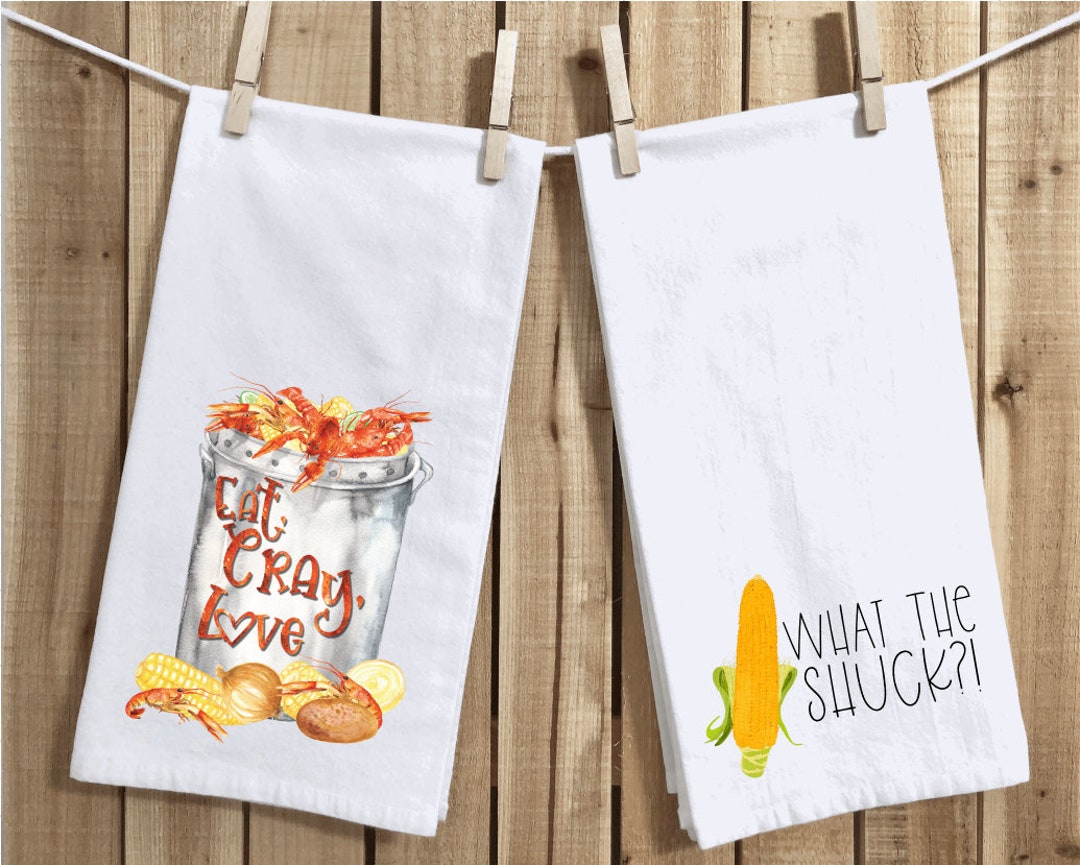 Crawfish Boil Tea Towel Set, Crawfish Kitchen Towel, Louisiana Kitchen