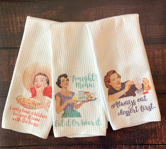  Funny Kitchen Towels and Dishcloths Sets of 4 - Dish Towels for  Washing Drying Dishes - Decorative Waffle Towels, Hand Towels, Tea Towels,  White- Perfect for Birthday, Housewarming Gifts Christmas 