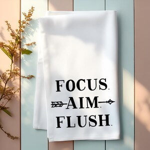 Funny Bathroom Hand Towel: Focus Aim Flush, Guest Bath Decor