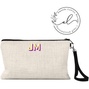 Custom Initials Makeup Bag: Personalized Linen Cosmetic Pouch