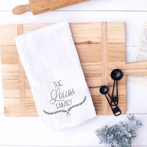 Personalized Last Name Dish Towel, Flour Sack Towel Tea Towel, Custom Tea Towel, Housewarming Gift, Couple Gift,  Farmhouse, Apartment Decor