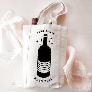 Funny Wine Bottle Tote Gift, Double and Single, Wedding Gift, Wine Lover Gift, Custom Bottle Carrier Tote, Canvas Tote Bag with Divider