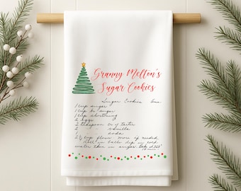 Custom Christmas Recipe Tea Towel, Family Heirloom Holiday Kitchen Towel, Personalized Handwritten Recipe Keepsake