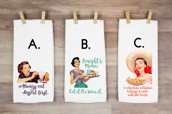 Retro Housewife Kitchen Towel Set, Funny Tea Towels, Pinup Girl Kitchen  Decor, Custom Kitchen Gift, Housewarming Gift, Hostess Gift, Vintage 