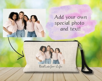 Bolsa de maquillaje personalizada para mejores amigas, foto y texto personalizados, regalo personalizado para amigas, pulsera con foto de amistad, regalo personalizado para mejores amigas.