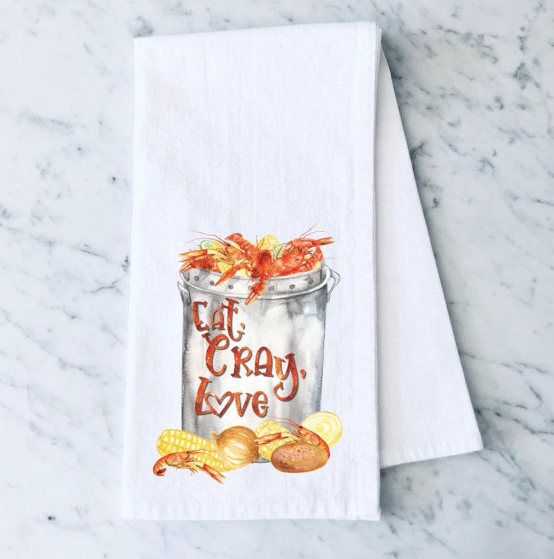 Crawfish Boil Tea Towel, Crawfish Kitchen Towel, Louisiana Kitchen