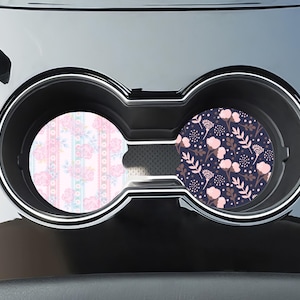 Coquette Floral Car Coaster Set of 2, Pink Car Accessories, Cute Cup Holder Coasters, Vehicle Decor, Gift for Her
