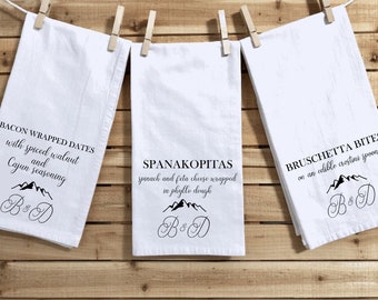 Personalized Wedding Menu Caterer Tea Towel, Custom Appetizer Wedding Reception Menu Towel, Elegant Wedding Menu Towel, Waiter Arm Towel