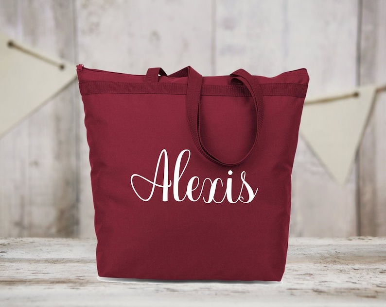 Large Zipper Personalized Tote Bag Monogrammed Shoulder Bag Etsy