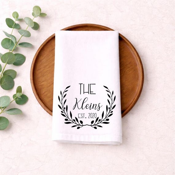 Custom Last Name Flour Sack Tea Towel, Personalized Wedding Gift, Housewarming Gift