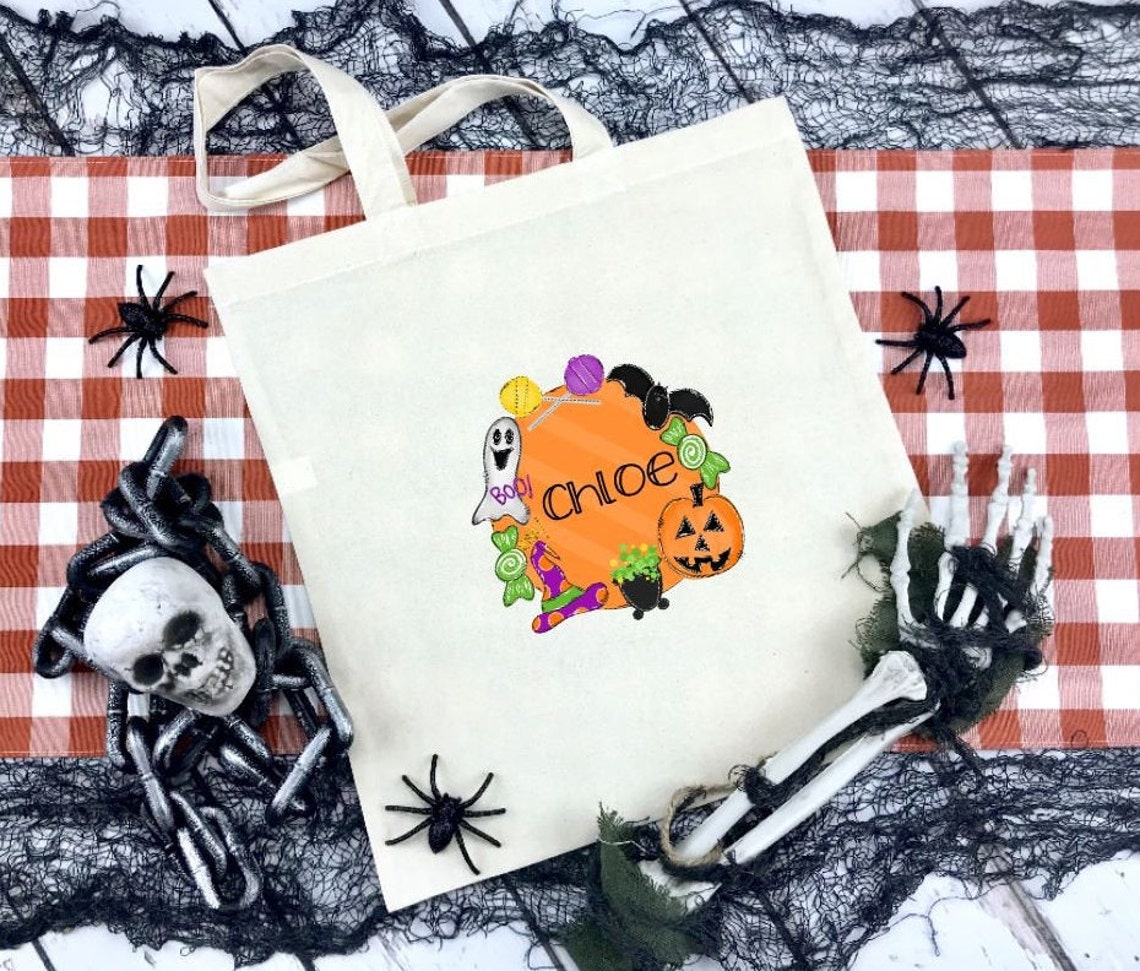 Halloween Tote Bag Personalized Halloween Bag Canvas Tote Etsy