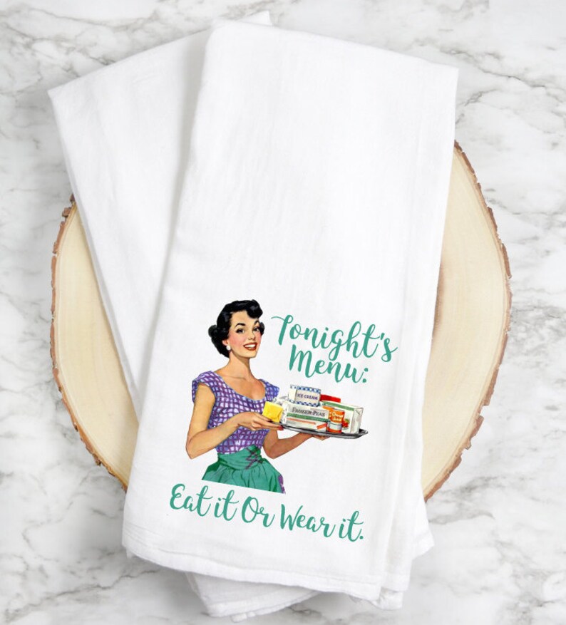 Retro Housewife Kitchen Towel Set Funny Tea Towels Pinup Etsy