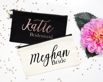 Personalized Bridesmaid Pouch, Makeup Bag, Bridesmaid Cosmetic Bag, Makeup Organizer, Toiletry Bag, Name Bridesmaid Bag, Canvas Pouch