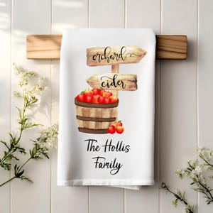 Personalized Fall Tea Towel: Orchard Cider Apple Bucket, Custom Family Name
