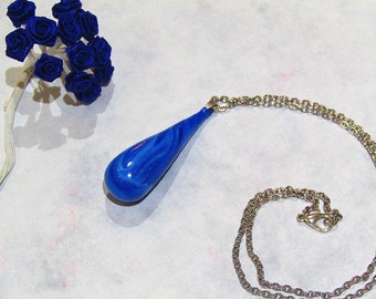 Blue Glitter Handmade Teardrop Pendant Necklace