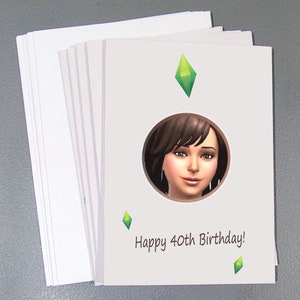 Personalisierbare Geburtstagskarte mit Plumbobs im Stil der Sims