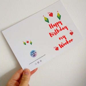 The Sims Style Birthday or Anniversary Card with Plumbobs and Hearts