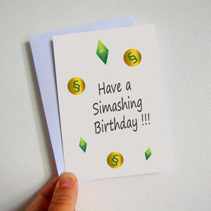 The Sims Style Personalisable Birthday Card with Plumbobs and Simoleons