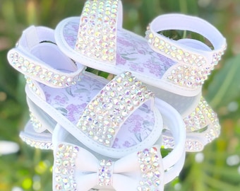 Handmade Baby Girl Christening Bling Crystals Sandals With Headband Set/Gifts for Baby Girl/Christening Gifts/Baby Girl Baptism gifts