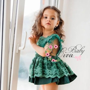 Dark green cheap baby girl dress