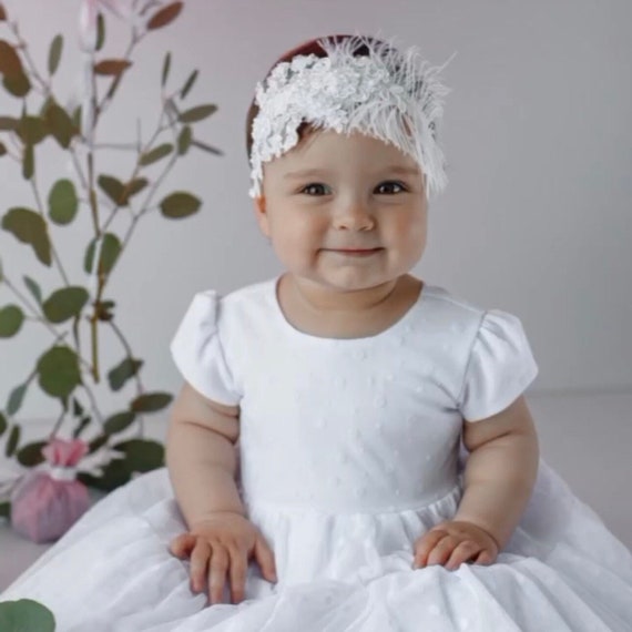Diadema de bautizo para niña/Diadema de plumas blancas/Accesorios para el  cabello para niñas hechos a mano/Diadema de primera comunión/Niña de las