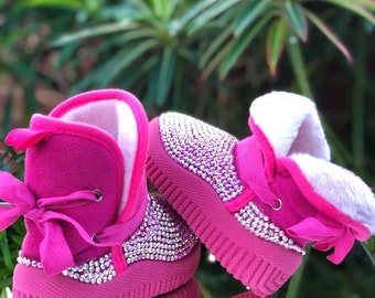 Baby Mädchen Bling Kristall Schnee Stiefel Fuchsia