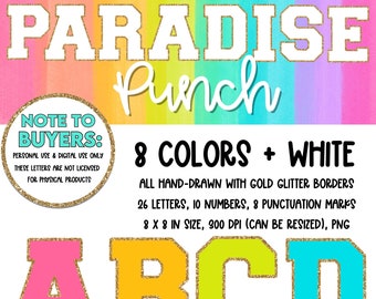 Paradise Punch Varsity Patch Hand-Drawn Glitter Letters (Clipart)