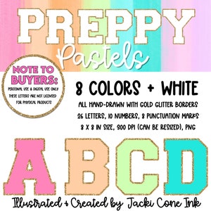 Preppy Pastels Varsity Patch letras brilhantes desenhadas à mão (clipart)