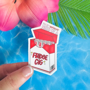 fridge cigarette sticker Holo Cigarettes Sticker, Diet Soda, Little Treat, Crispy, Take the Edge Off, Refrigerator, Can, Laptop, Water Bottle, Hand Drawn premium vinyl Fridge Cig Sticker