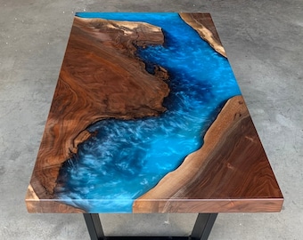 Black Walnut Multi-Blue Epoxy Resin Coffee Table