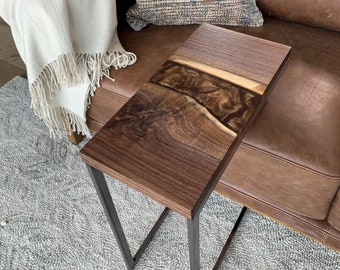 Signature Black Walnut C-Table with Copper Epoxy Resin River