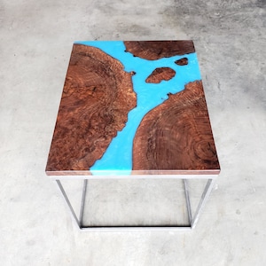 Claro Walnut Resin Side Table with Multi-Blue River