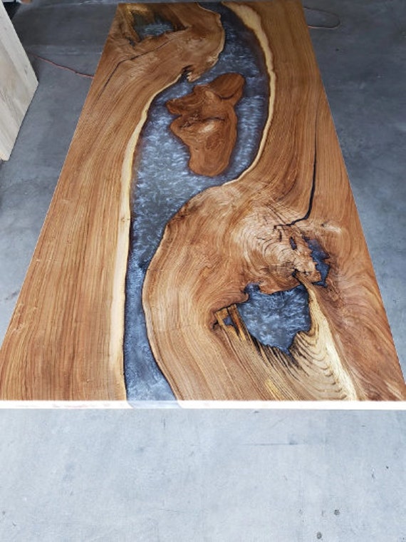 Customizable American Elm (or similar) and Epoxy River Dining Table