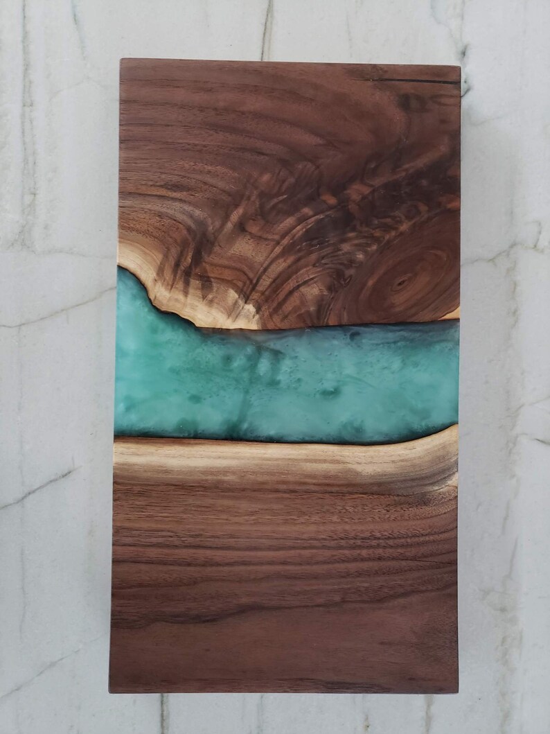 Walnut and Turquoise Resin River Serving Board image 2