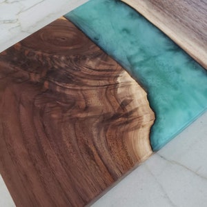 Walnut and Turquoise Resin River Serving Board