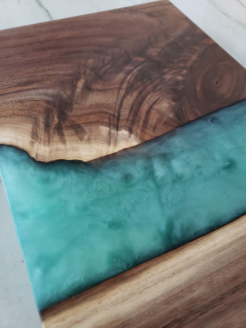 Walnut and Turquoise Resin River Serving Board image 3