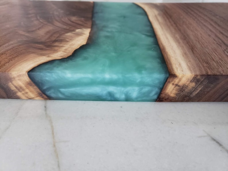 Walnut and Turquoise Resin River Serving Board image 4
