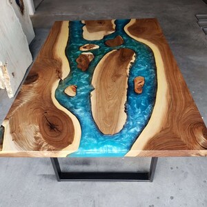 Custom American Elm or Similar and Epoxy River Dining Table - Etsy