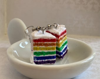 Rainbow cake earrings. Clay food earrings.Birthday cake earrings. LGBTQ earrings.