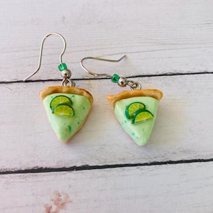 Key lime pie dangle earrings. Fun summer dessert jewelry. Gift for baker.