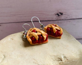 Handmade cherry pie earrings. Polymer clay realistic food jewelry. Dessert fruit earrings. Gift for baker.