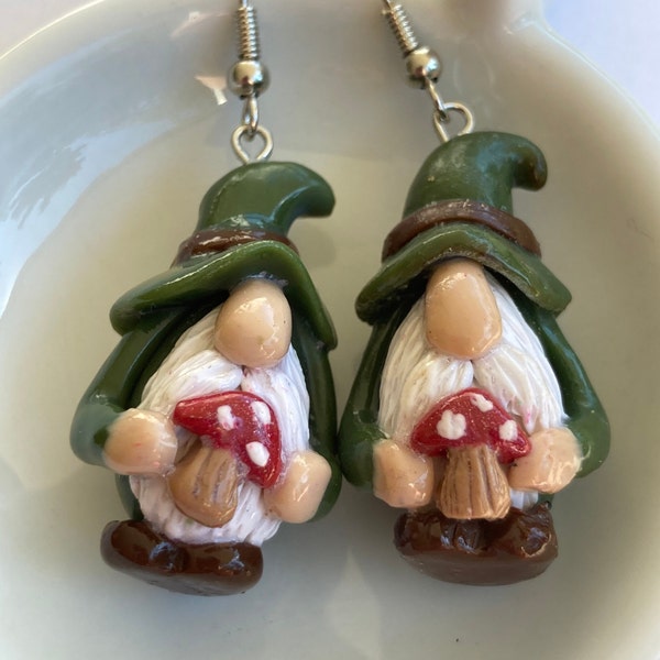 Fall  gnome with mushroom dangle earrings