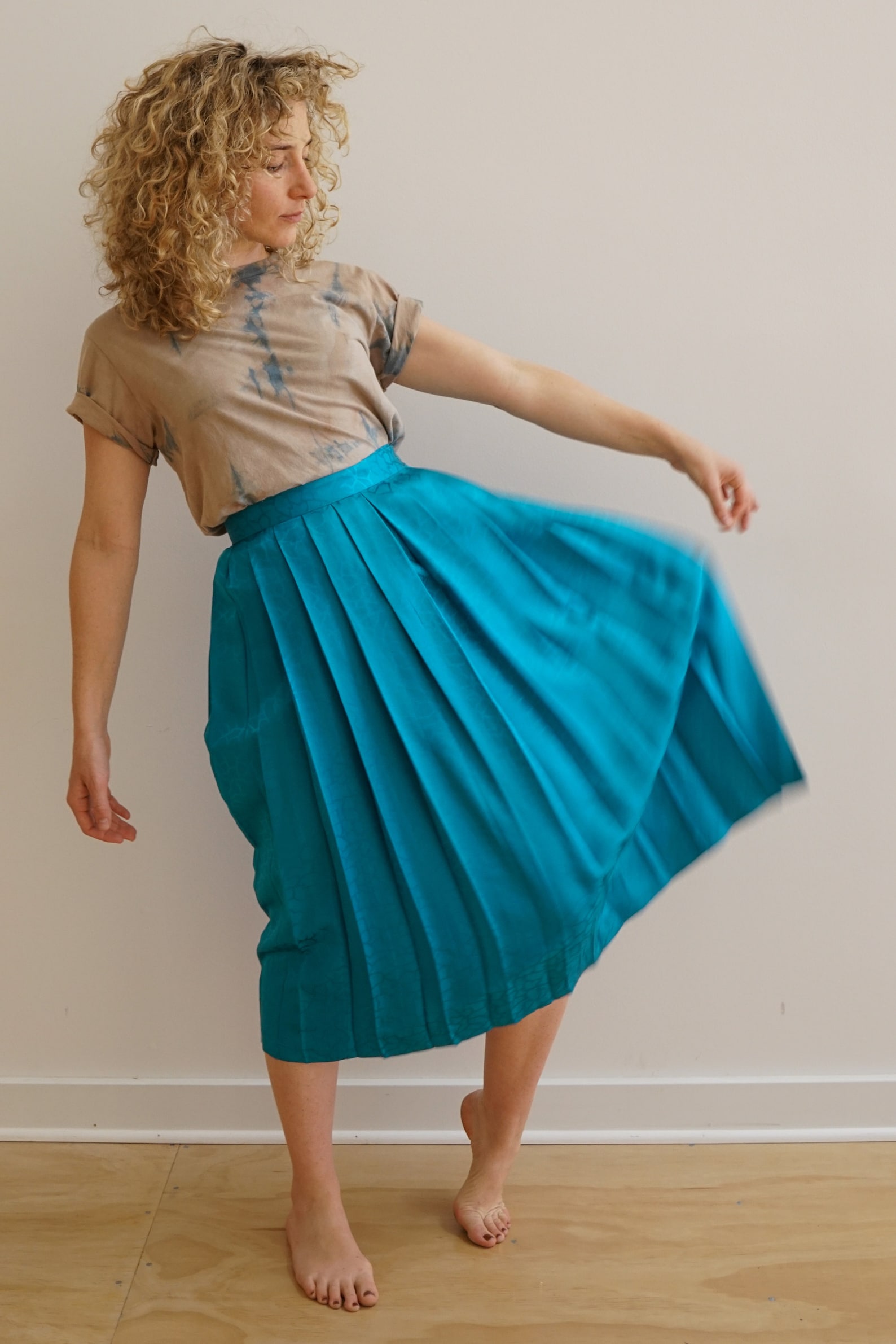 Turquoise Pleated Midi Skirt Etsy